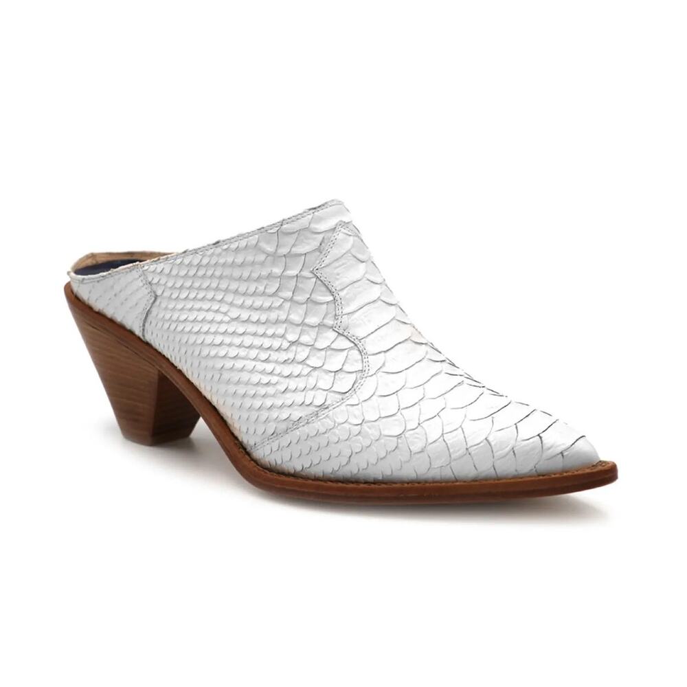 Valentina Rangoni Collina Croc Embossed Leather Mule in White Women's Size 9